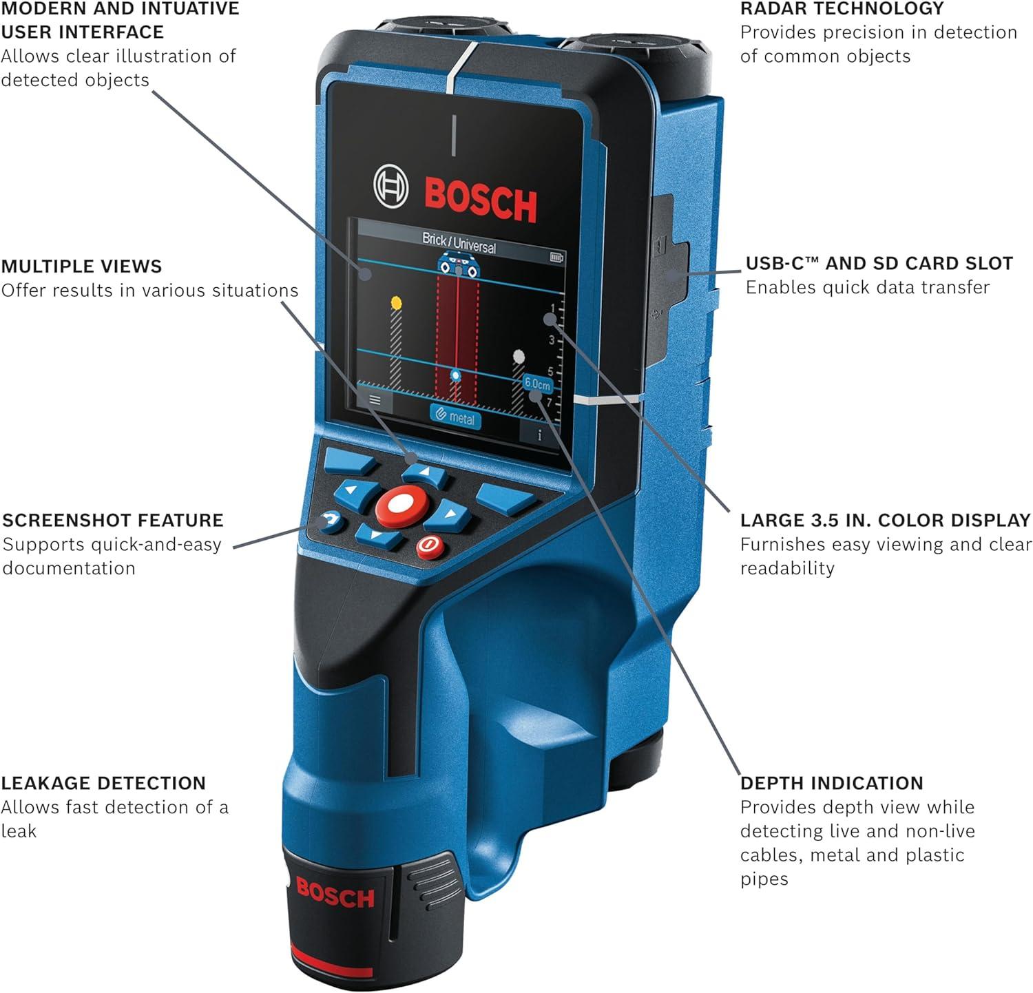 imageBOSCH DTECT200C 12V Max Wall and Floor Scanner Includes 20 Ah 12V Max LithiumIon Battery amp Charger USB Cable amp Soft Pouch