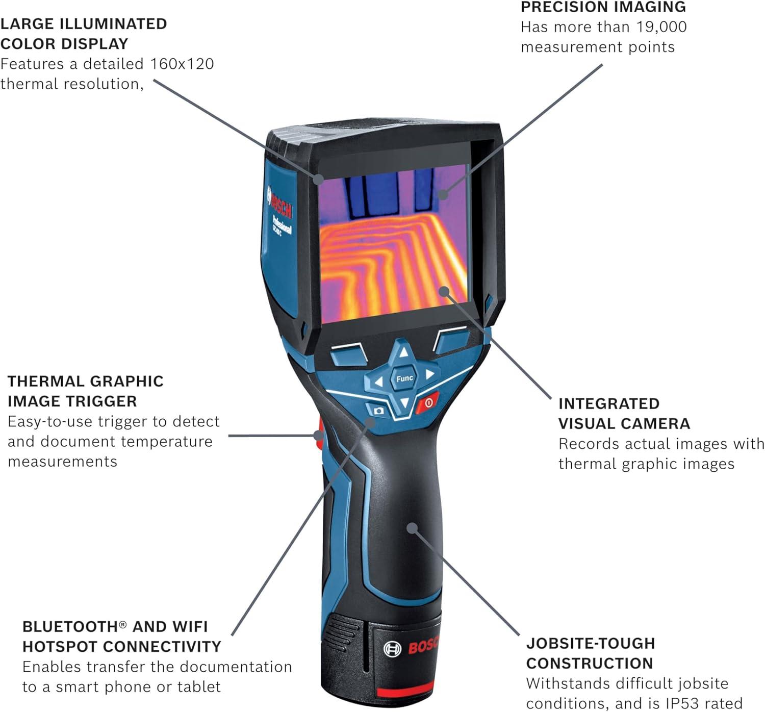 imageBOSCH GTC400C 12V Max Connected Thermal Camera Includes 2 Ah 12V Max LithiumIon Battery amp Charger USB Cable amp Soft PouchStandard
