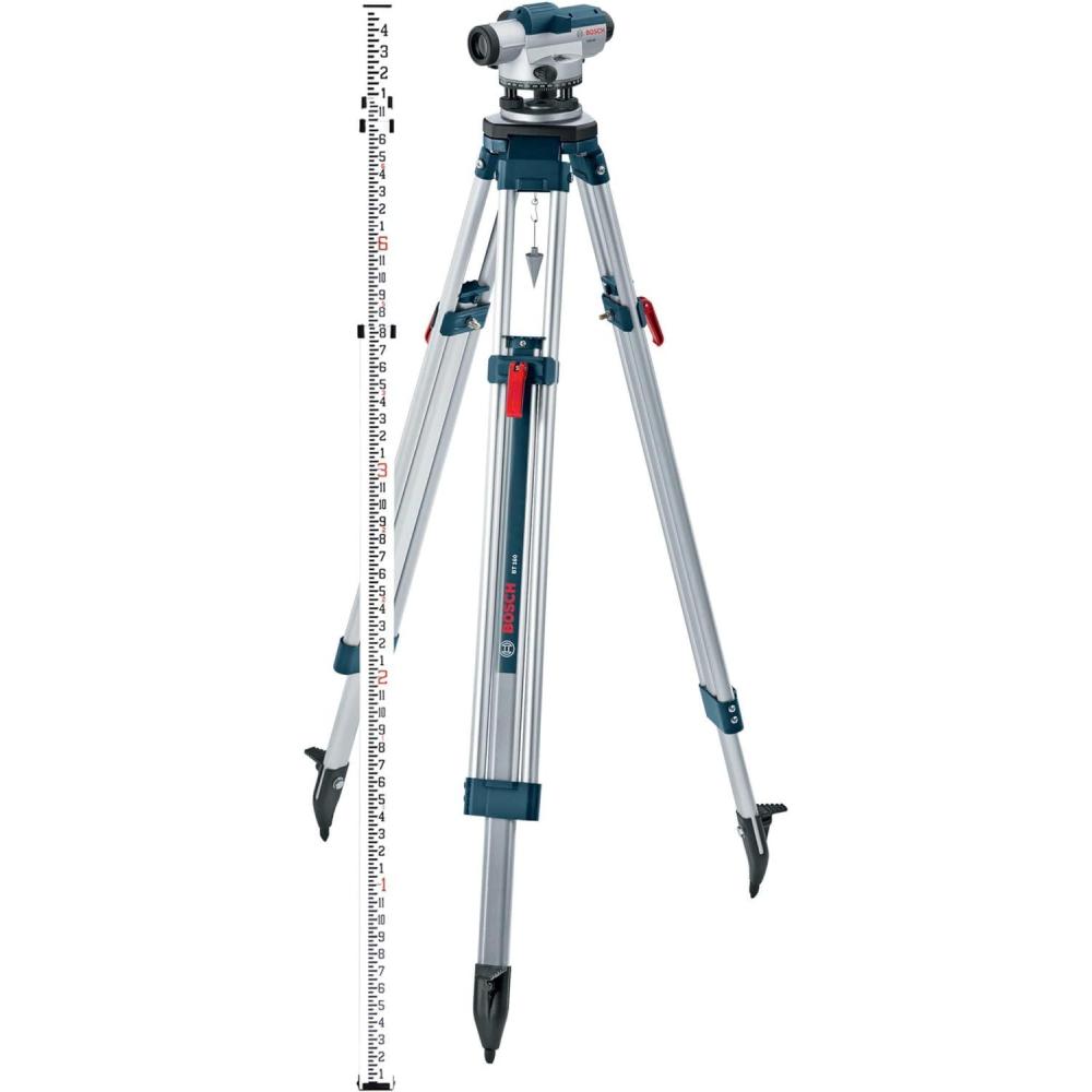 imageBOSCH GOL 32CK 32X Automatic Optical Level Kit Includes Aluminum Tripod Grade Rod Plumb Bob Tool Kit amp Carrying Case26x w Tripod  Rod