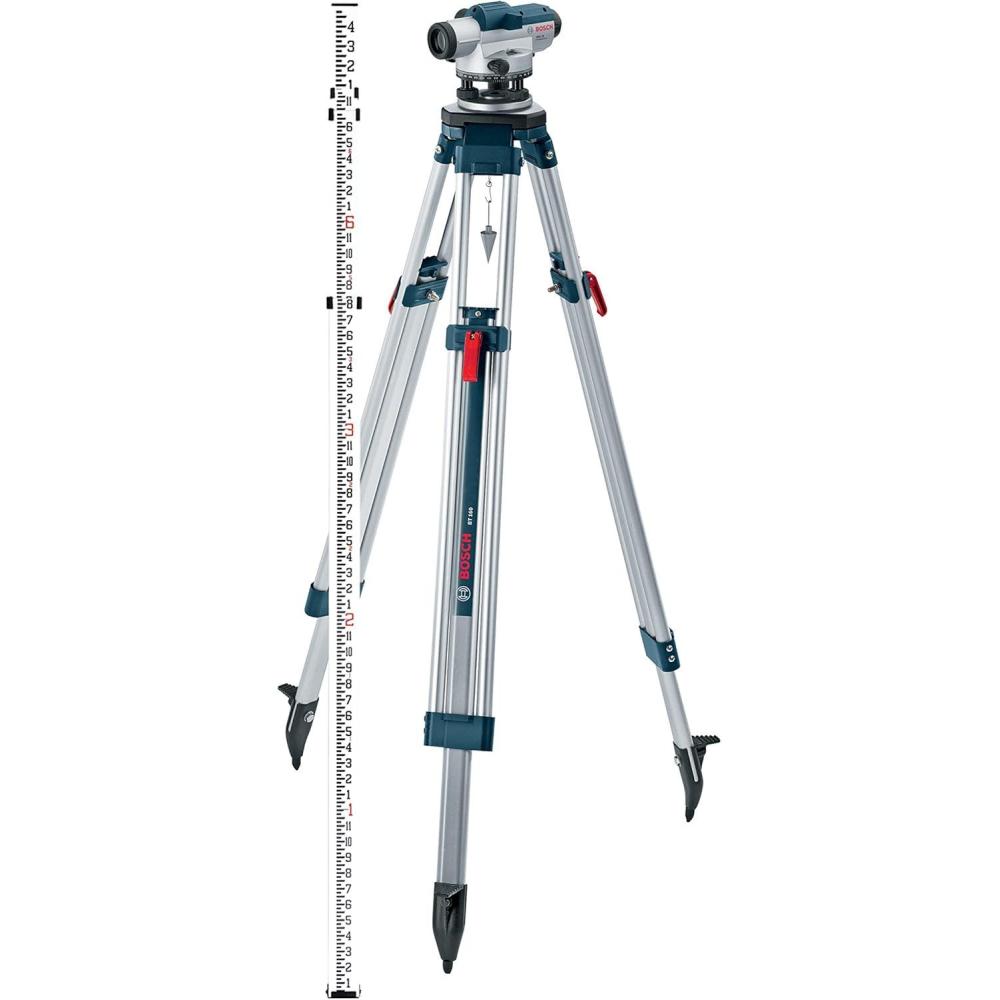 imageBOSCH GOL 32CK 32X Automatic Optical Level Kit Includes Aluminum Tripod Grade Rod Plumb Bob Tool Kit amp Carrying Case32x w Tripod Rod