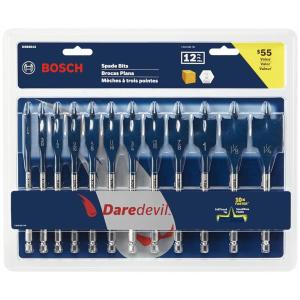 BOSCH DSB5012 12-Piece Assorted Set Daredevil Spade Bits, 1/4 in. Hex Shank Ideal for Fast Drilling Applications in Wood(Bit Set)