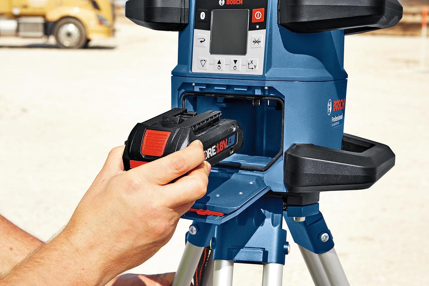 imageBOSCH GRL400090CHVK REVOLVE 18V Connected GreenBeam SelfLeveling HorizontalVertical Rotary Laser Kit Includes CORE18V 4 Ah Battery amp Charger Tripod Rod Receiver Carrying Case amp Accessories