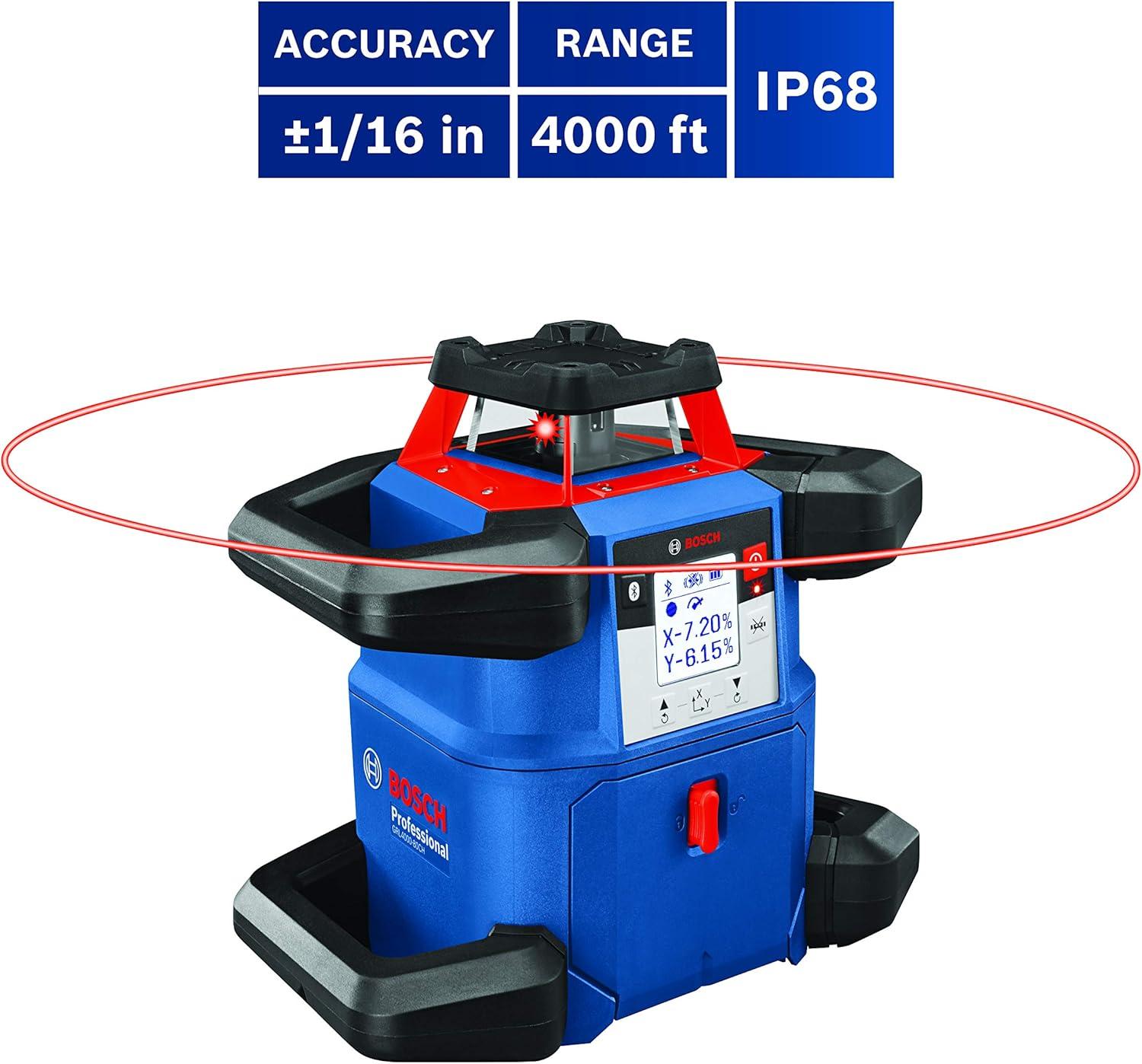 imageBOSCH GRL400090CHVKS REVOLVE 18V Connected GreenBeam SelfLeveling HorizontalVertical Rotary Laser Kit Includes Tripod Grade Rod Receiver Battery Adapter Carrying Case amp Accessories4000 ft Rotary Laser