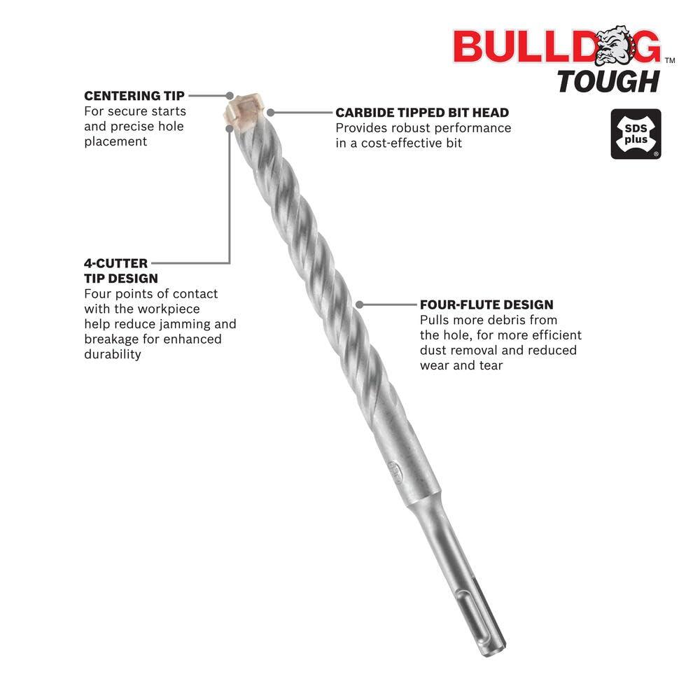 imageBosch HC4C2011B5 316 in x 4 in x 6 in SDSPlus Bulldog Tough Rotary Hammer Bit 5 Pack532 Diameter