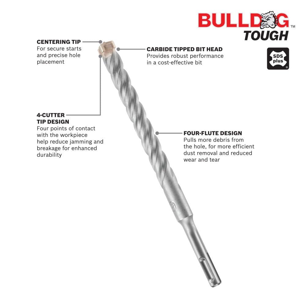 imageBosch HC4C2011B5 316 in x 4 in x 6 in SDSPlus Bulldog Tough Rotary Hammer Bit 5 Pack716 Diameter