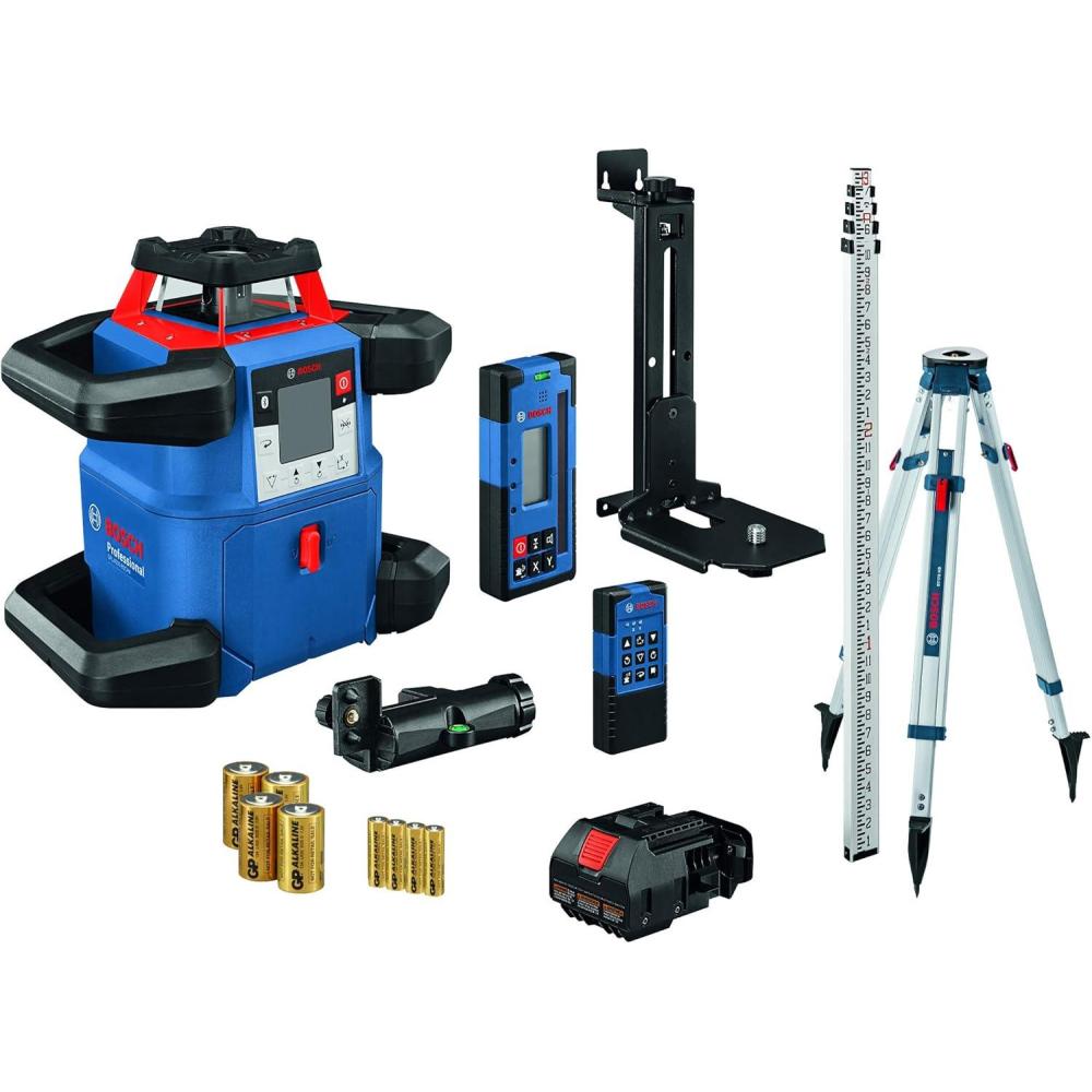 imageBOSCH GRL400080CHVKS REVOLVE 18V Connected SelfLeveling HorizontalVertical Rotary Laser Kit Includes Tripod Grade Rod Receiver Battery Adapter 4 D Batteries Carrying Case amp Accessories