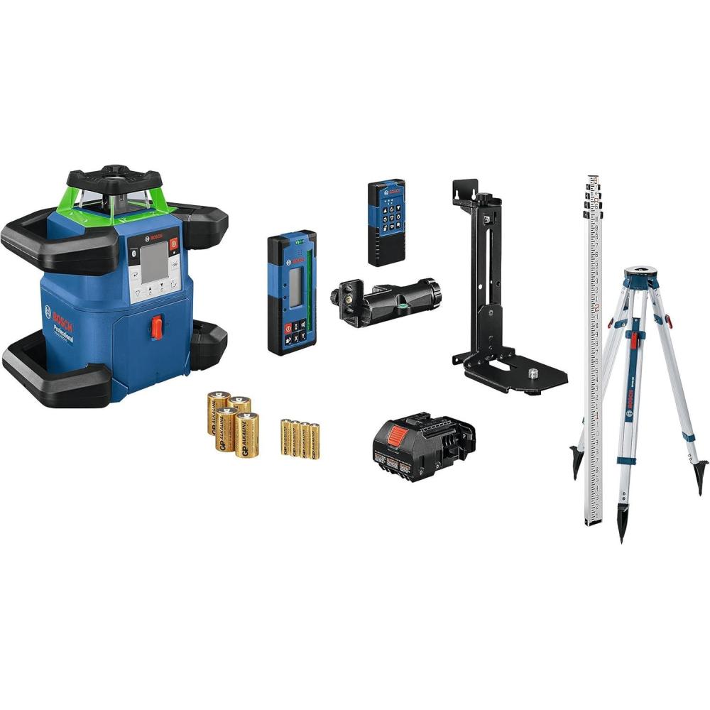 imageBOSCH GRL400090CHVKS REVOLVE 18V Connected GreenBeam SelfLeveling HorizontalVertical Rotary Laser Kit Includes Tripod Grade Rod Receiver Battery Adapter Carrying Case amp AccessoriesGREEN  4000 ft Rotary Laser Kit wRemote