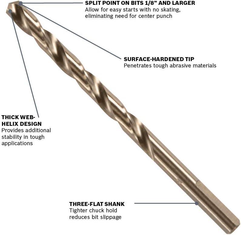 imageBOSCH CO2151B 1Piece 38 in x 5 in Cobalt M42 Metal Drill Bit with ThreeFlat Shank for Drilling Applications in Stainless Steel Cast Iron Titanium LightGauge Metal Aluminum38 x 5 in