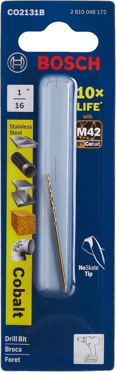 imageBOSCH CO2151B 1Piece 38 in x 5 in Cobalt M42 Metal Drill Bit with ThreeFlat Shank for Drilling Applications in Stainless Steel Cast Iron Titanium LightGauge Metal Aluminum116 x 178 in Pack of 2