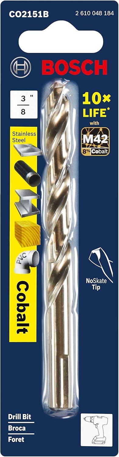 imageBOSCH CO2151B 1Piece 38 in x 5 in Cobalt M42 Metal Drill Bit with ThreeFlat Shank for Drilling Applications in Stainless Steel Cast Iron Titanium LightGauge Metal Aluminum38 x 5 in Pack of 2
