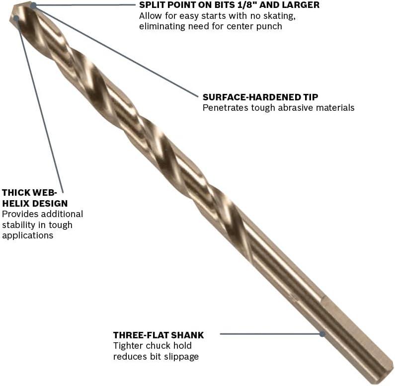 imageBOSCH CO2151B 1Piece 38 in x 5 in Cobalt M42 Metal Drill Bit with ThreeFlat Shank for Drilling Applications in Stainless Steel Cast Iron Titanium LightGauge Metal Aluminum516 x 412 in