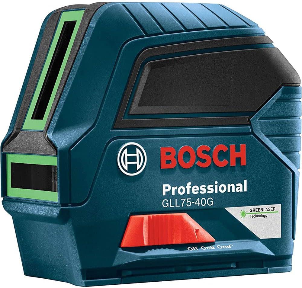 imageBOSCH GLL 100 GX 100 Ft GreenBeam SelfLeveling CrossLine Laser Includes 3 AA Batteries Positioning Device Green Laser Target Plate amp HeavyDuty Pouch75ft Level