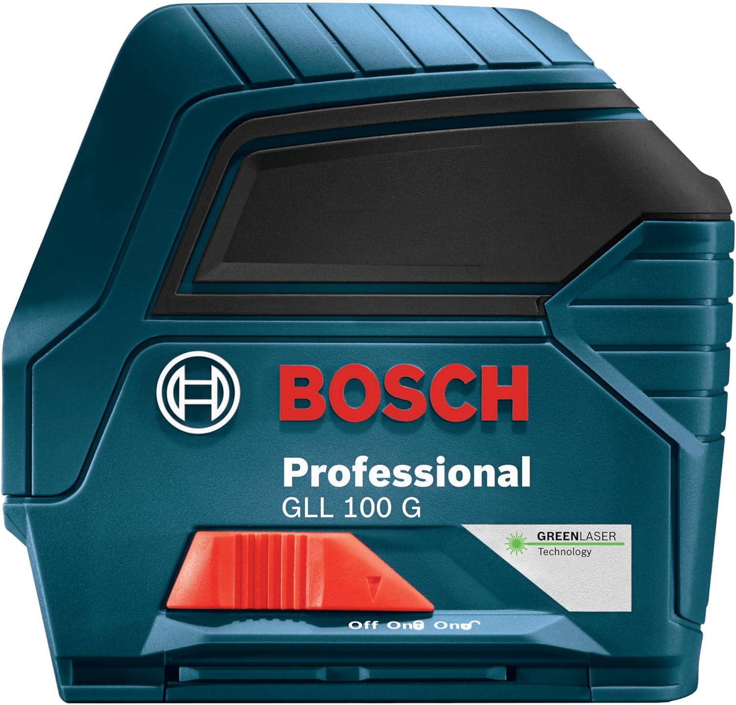 imageBOSCH GLL 100 GX 100 Ft GreenBeam SelfLeveling CrossLine Laser Includes 3 AA Batteries Positioning Device Green Laser Target Plate amp HeavyDuty Pouch100ft Level