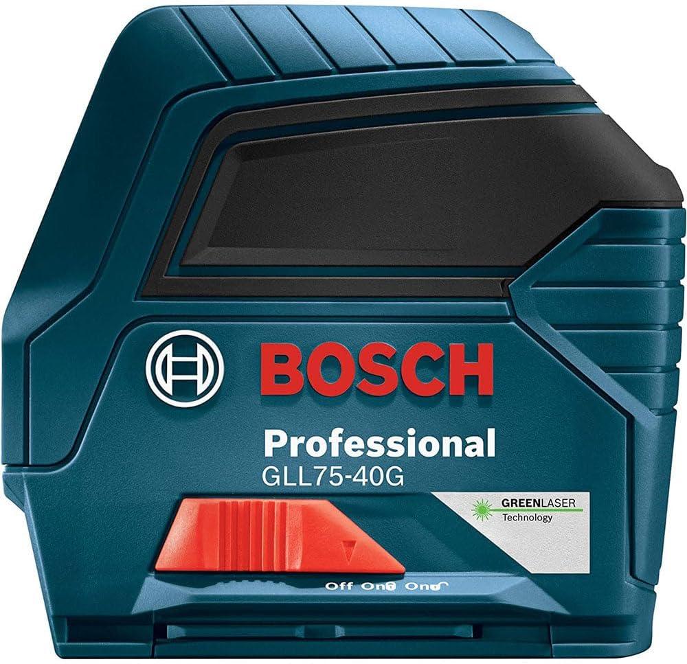 imageBOSCH GLL 100 GX 100 Ft GreenBeam SelfLeveling CrossLine Laser Includes 3 AA Batteries Positioning Device Green Laser Target Plate amp HeavyDuty Pouch75ft Level