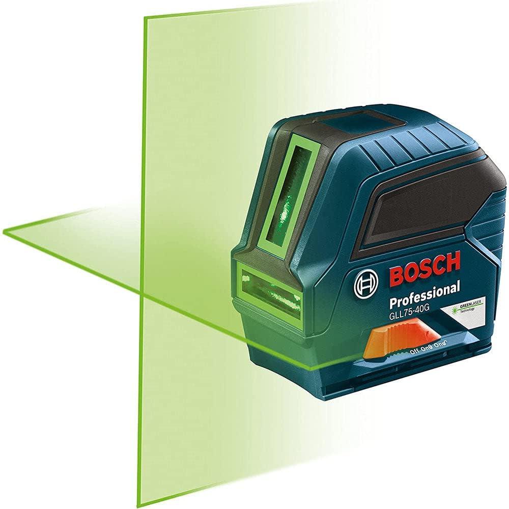 imageBOSCH GLL 100 GX 100 Ft GreenBeam SelfLeveling CrossLine Laser Includes 3 AA Batteries Positioning Device Green Laser Target Plate amp HeavyDuty Pouch75ft Level