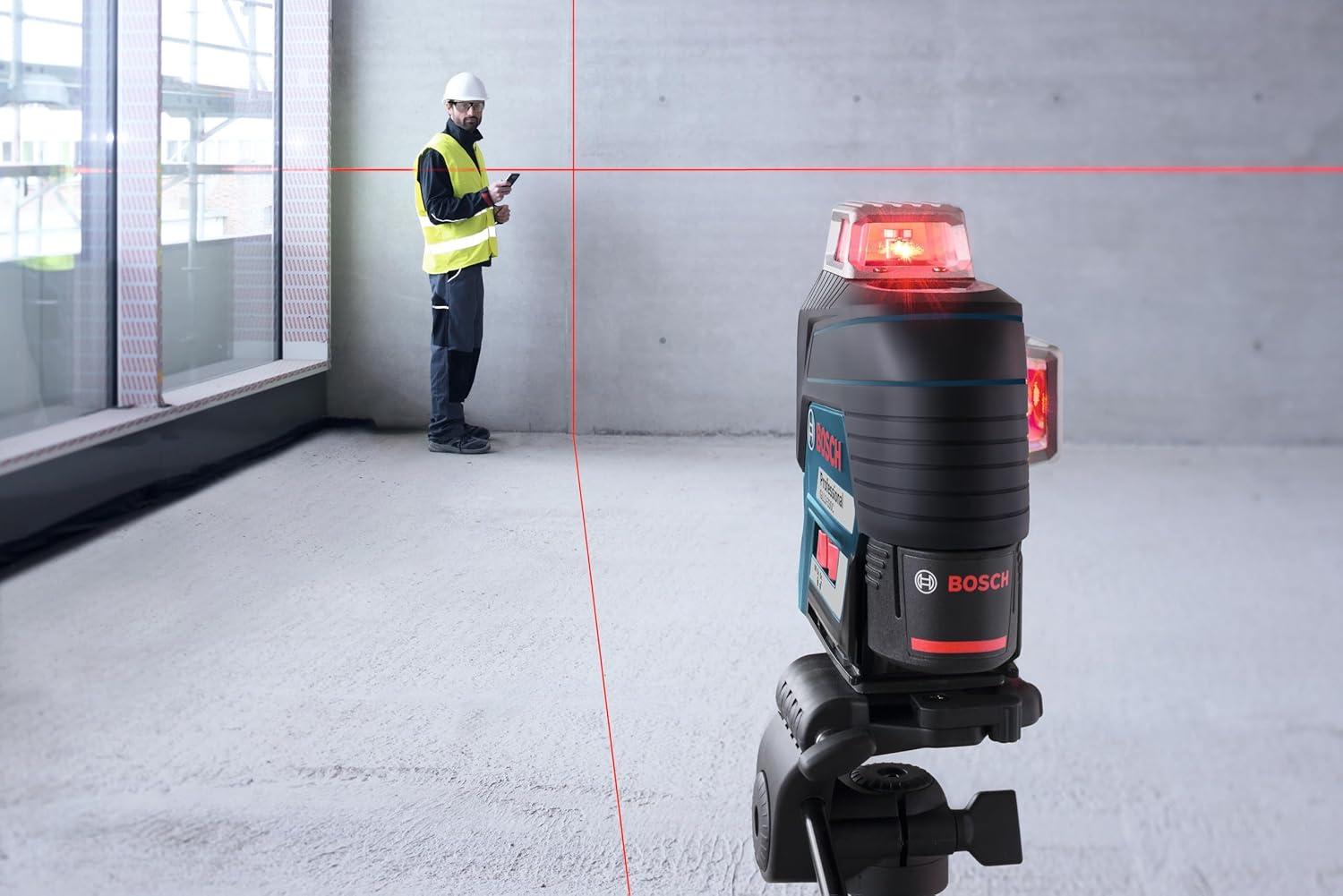 imageBOSCH GLL3300 200 Ft 360 degree ThreePlane Leveling and AlignmentLine Laser Includes 4 AA Batteries Positioning Device Laser Target HeavyDuty Pouch amp Hard Carrying Case12V Red 3Plane Line Laser