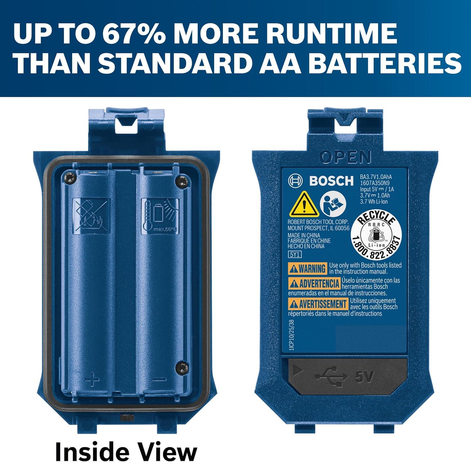 imageBOSCH GLM16527CGL 165 Ft Blaze GreenBeam Laser Distance Measure with 37V LithiumIon 10 Ah Battery Includes 10 Ah 37V LithiumIon Battery Belt Clip amp Pouch
