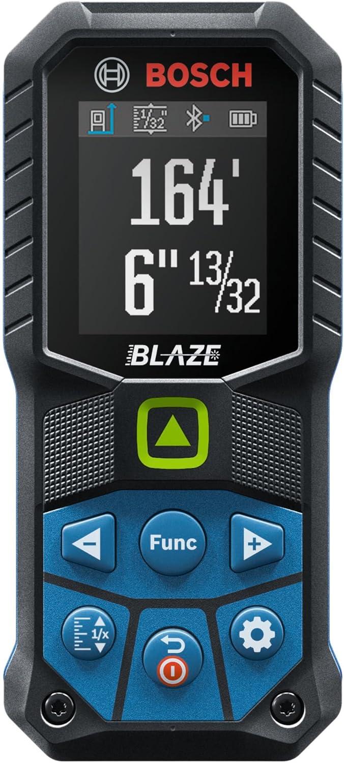 imageBOSCH GLM16527CGL 165 Ft Blaze GreenBeam Laser Distance Measure with 37V LithiumIon 10 Ah Battery Includes 10 Ah 37V LithiumIon Battery Belt Clip amp Pouch