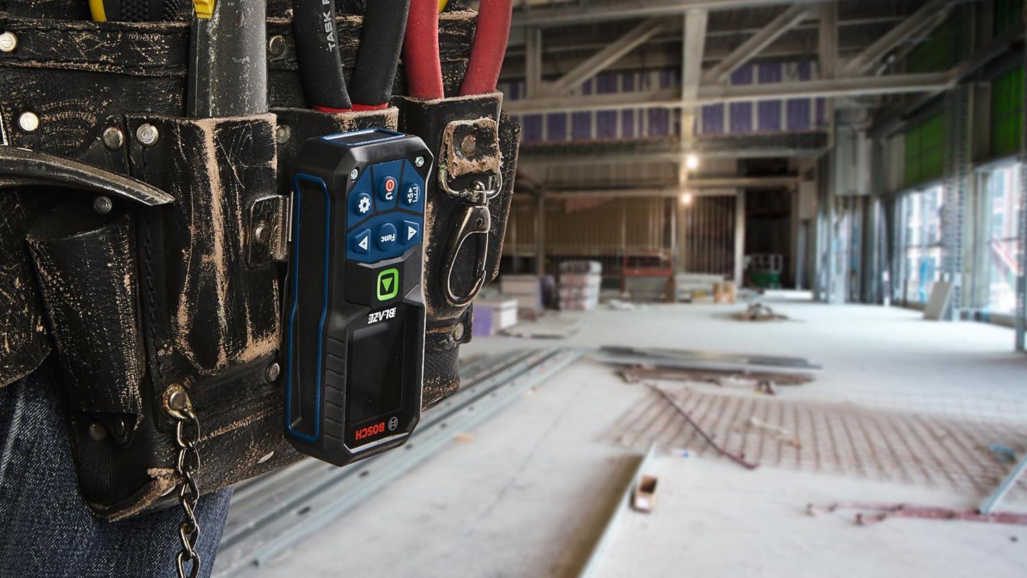 imageBOSCH GLM16527CGL 165 Ft Blaze GreenBeam Laser Distance Measure with 37V LithiumIon 10 Ah Battery Includes 10 Ah 37V LithiumIon Battery Belt Clip amp Pouch