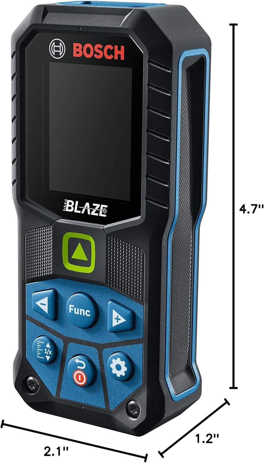 imageBOSCH GLM16527CGL 165 Ft Blaze GreenBeam Laser Distance Measure with 37V LithiumIon 10 Ah Battery Includes 10 Ah 37V LithiumIon Battery Belt Clip amp Pouch