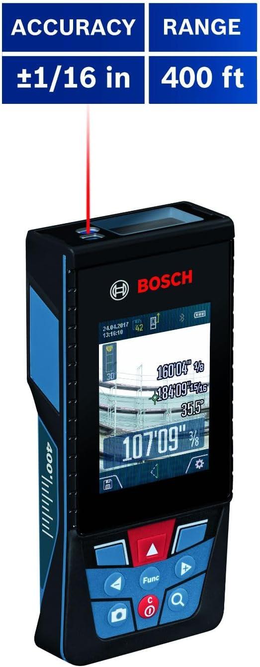 imageBOSCH GLM400C 400 Ft Blaze Outdoor Connected Laser Measure with Viewfinder Includes 3 AA Batteries Hand Strap amp PouchAA Battery Version