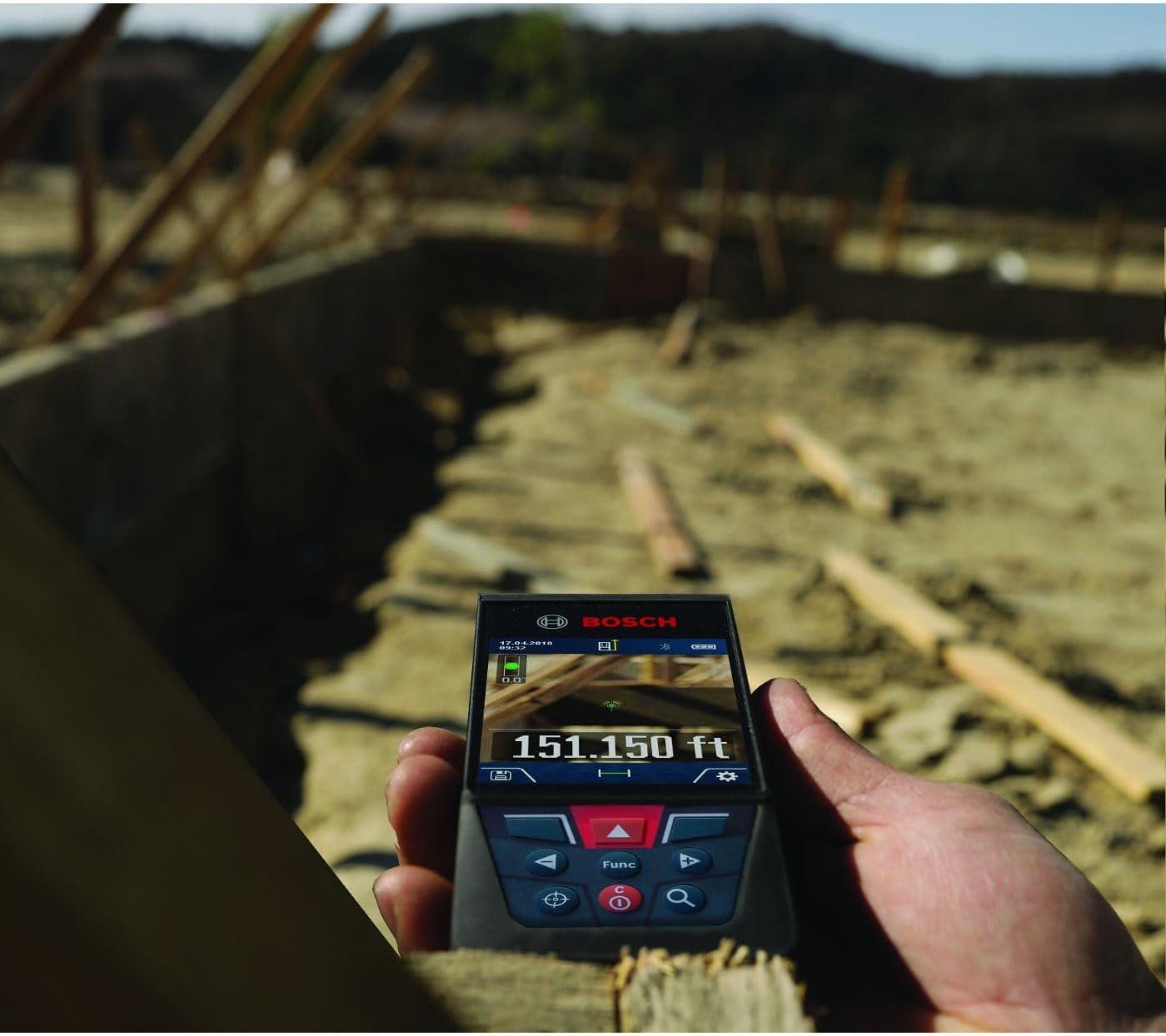 imageBOSCH GLM400C 400 Ft Blaze Outdoor Connected Laser Measure with Viewfinder Includes 3 AA Batteries Hand Strap amp PouchAA Battery Version
