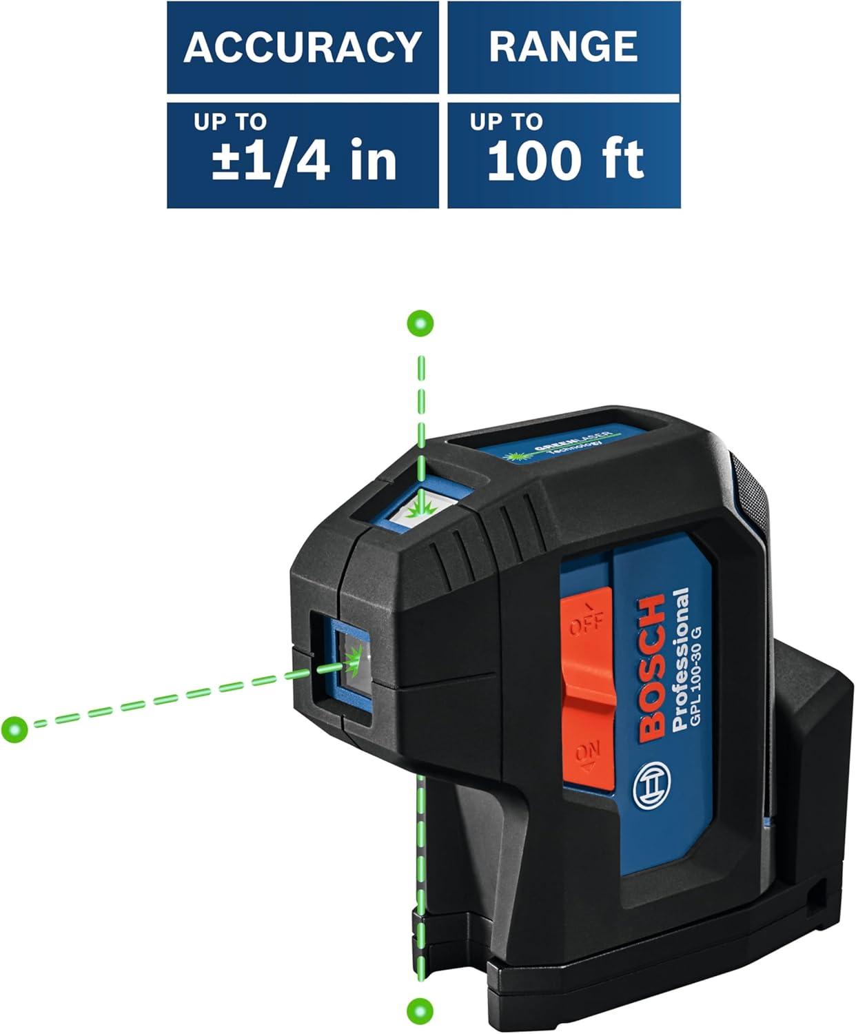 imageBOSCH GPL10030G GreenBeam SelfLeveling Alignment Laser Includes 2 AA Batteries BuiltIn Multipurpose Mount amp Hard Carrying CaseLaser Laser