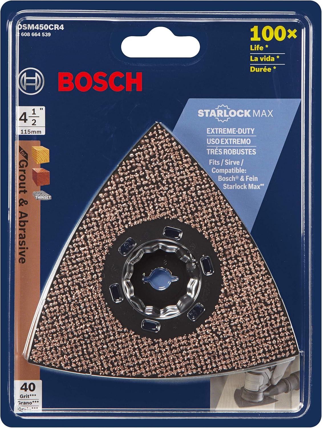imageBOSCH OSM450CR4 1Piece StarlockMax 40Grit Oscillating MultiTool Carbide Delta Sanding Pad for ExtremeDuty Application in Grout and Abrasive