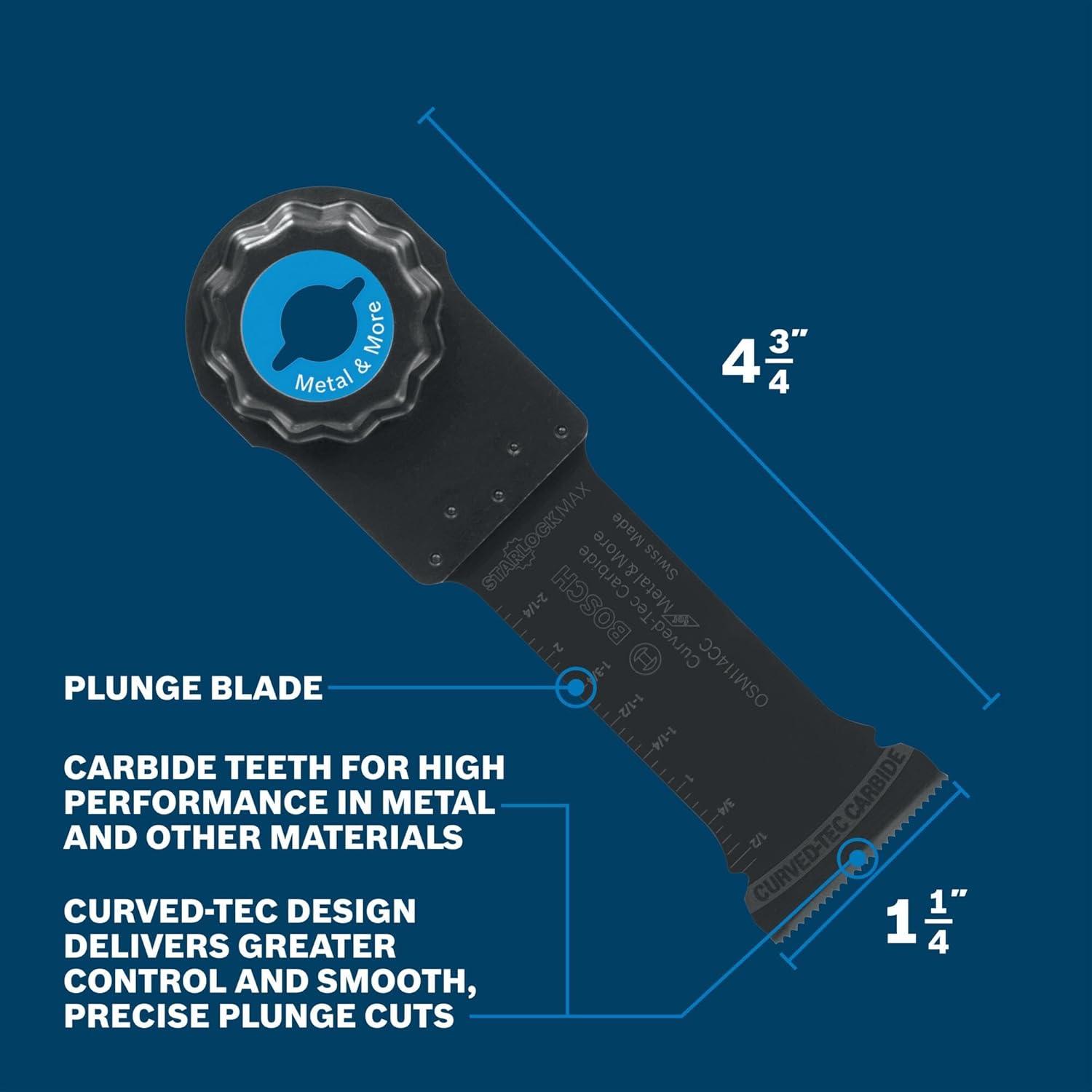 imageBosch OSM114CC 114 in StarlockMax Oscillating MultiTool CurvedTec Carbide Extreme Plunge Blade