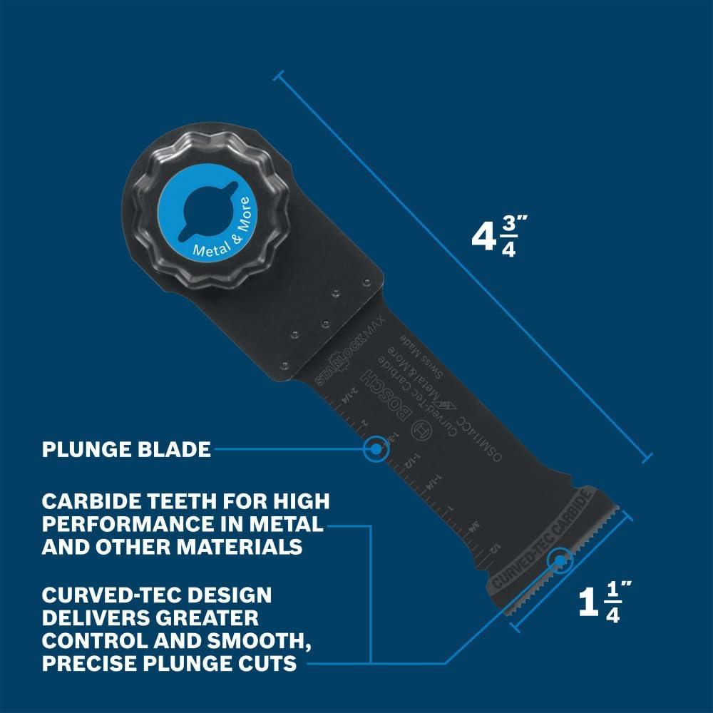 imageBosch OSM114CC 114 in StarlockMax Oscillating MultiTool CurvedTec Carbide Extreme Plunge Blade