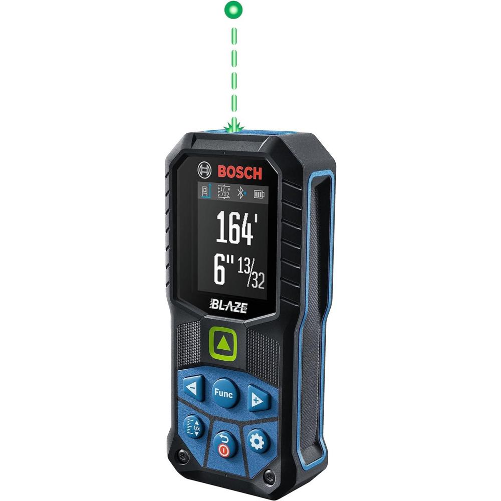 imageBOSCH GLM16527CGL 165 Ft Blaze GreenBeam Laser Distance Measure with 37V LithiumIon 10 Ah Battery Includes 10 Ah 37V LithiumIon Battery Belt Clip amp Pouch