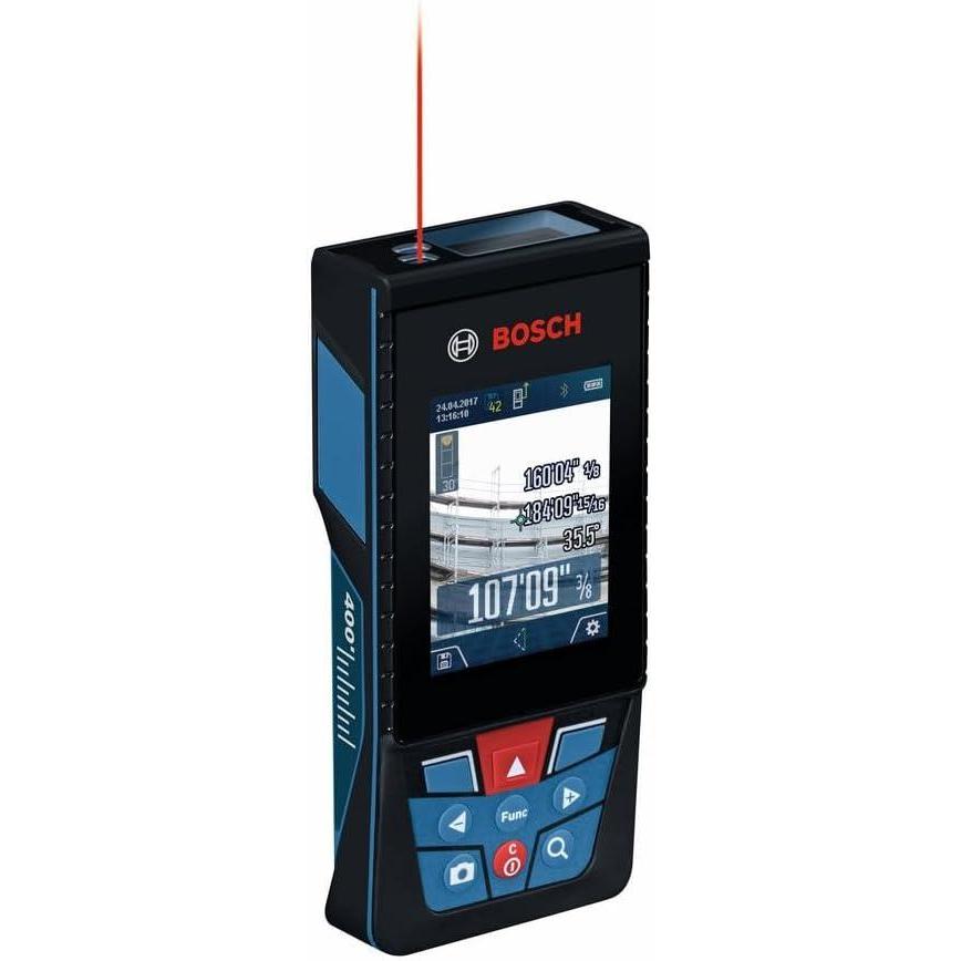 imageBOSCH GLM400C 400 Ft Blaze Outdoor Connected Laser Measure with Viewfinder Includes 3 AA Batteries Hand Strap amp PouchLiIon Battery Version