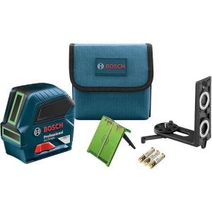 BOSCH GLL 100 GX 100 Ft Green-Beam Self-Leveling Cross-Line Laser, Includes 3 AA Batteries, Positioning Device, Green Laser Target Plate, & Heavy-Duty Pouch(75ft Level)
