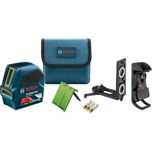 BOSCH GLL 100 GX 100 Ft Green-Beam Self-Leveling Cross-Line Laser, Includes 3 AA Batteries, Positioning Device, Green Laser Target Plate, & Heavy-Duty Pouch(100ft Level)
