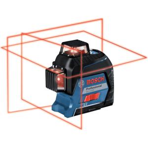 BOSCH GLL3-300 200 Ft 360 degree Three-Plane Leveling and Alignment-Line Laser, Includes 4 AA Batteries, Positioning Device, Laser Target, Heavy-Duty Pouch, & Hard Carrying Case(Red 3-Plane Line Laser)