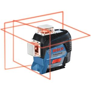 BOSCH GLL3-300 200 Ft 360 degree Three-Plane Leveling and Alignment-Line Laser, Includes 4 AA Batteries, Positioning Device, Laser Target, Heavy-Duty Pouch, & Hard Carrying Case(12V Red 3-Plane Line Laser)