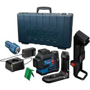BOSCH GLL330-42CGL 12V Max 360⁰ Bluetooth Connected Green-Beam Three-Plane Laser Kit – Includes 12V Battery, Charger, Mount, Clip, Target Plate, Case