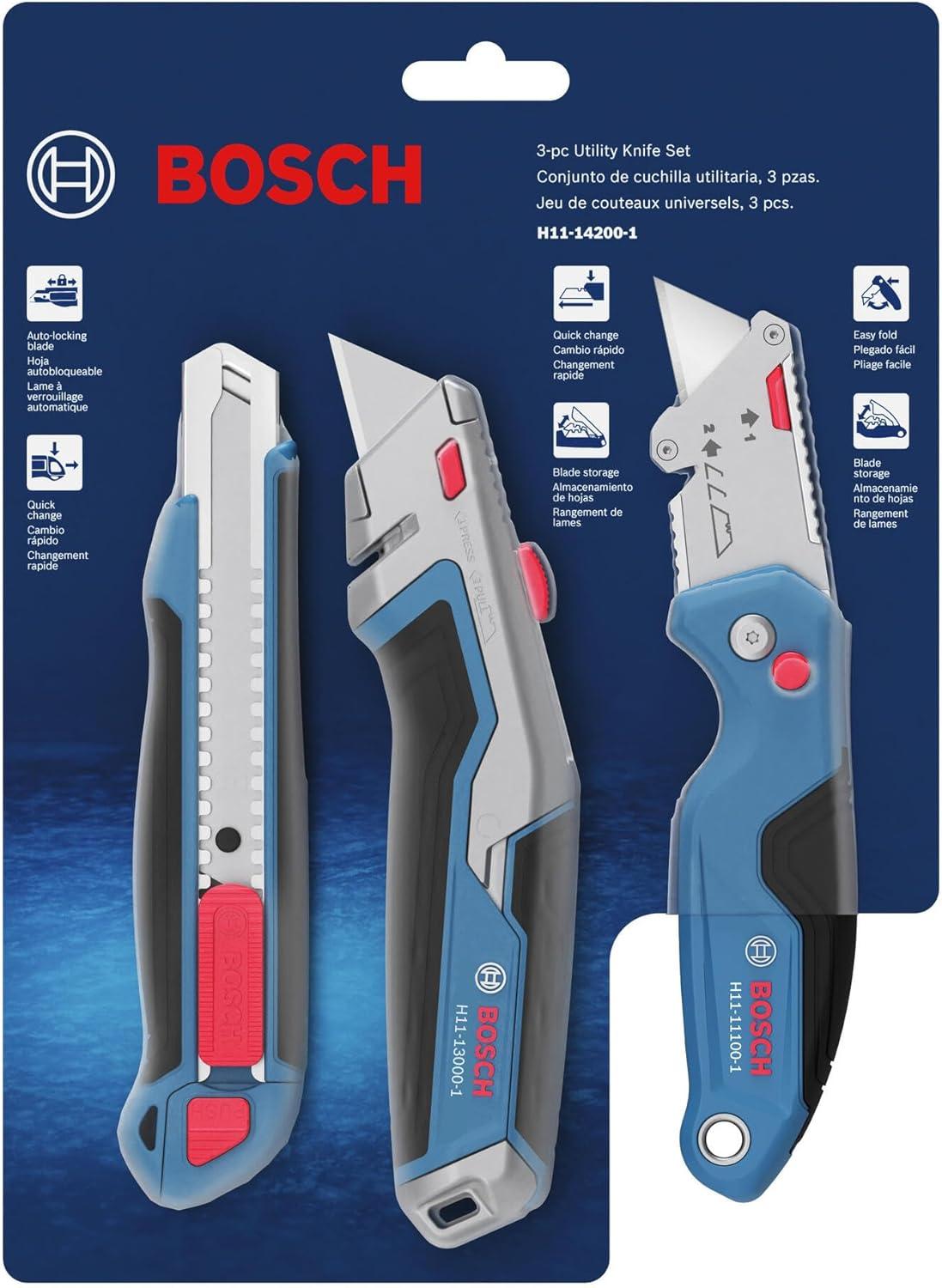 imageBOSCH H11121001 18mm SnapOff Utility Knife Soft Grip Slider Mechanism and Integrated Blade SnapFolding SnapOff Utility
