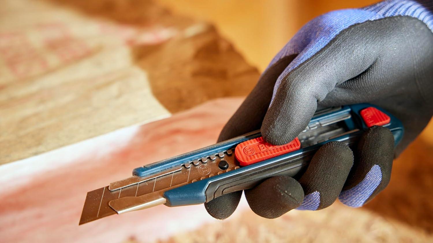 imageBOSCH H11121001 18mm SnapOff Utility Knife Soft Grip Slider Mechanism and Integrated Blade SnapFolding SnapOff Utility