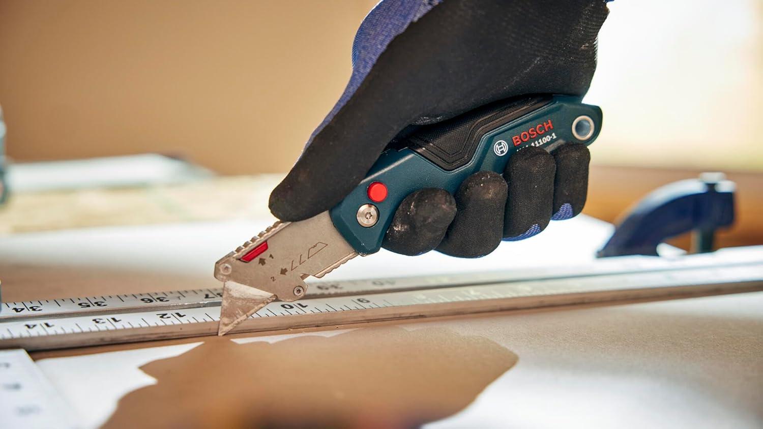 imageBOSCH H11121001 18mm SnapOff Utility Knife Soft Grip Slider Mechanism and Integrated Blade SnapFolding SnapOff