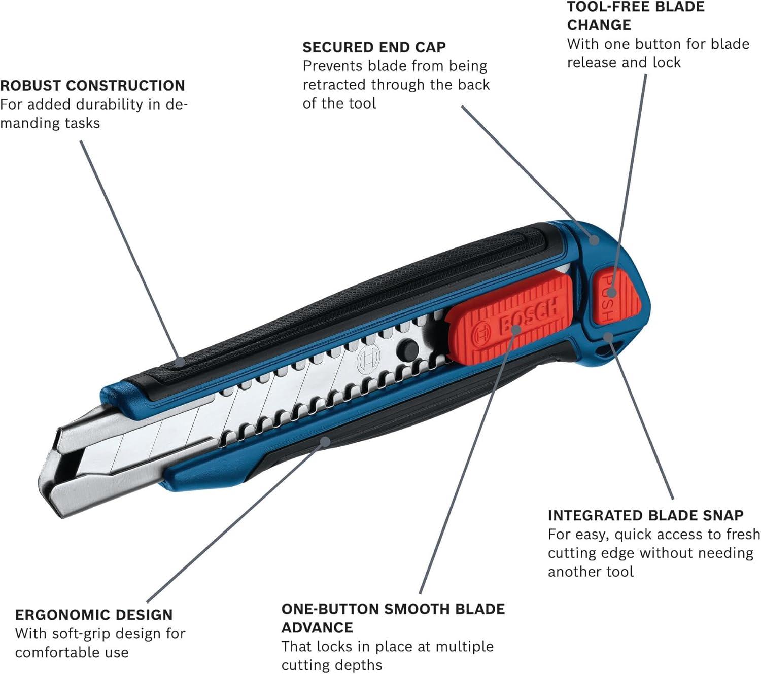 imageBOSCH H11121001 18mm SnapOff Utility Knife Soft Grip Slider Mechanism and Integrated Blade SnapFolding SnapOff