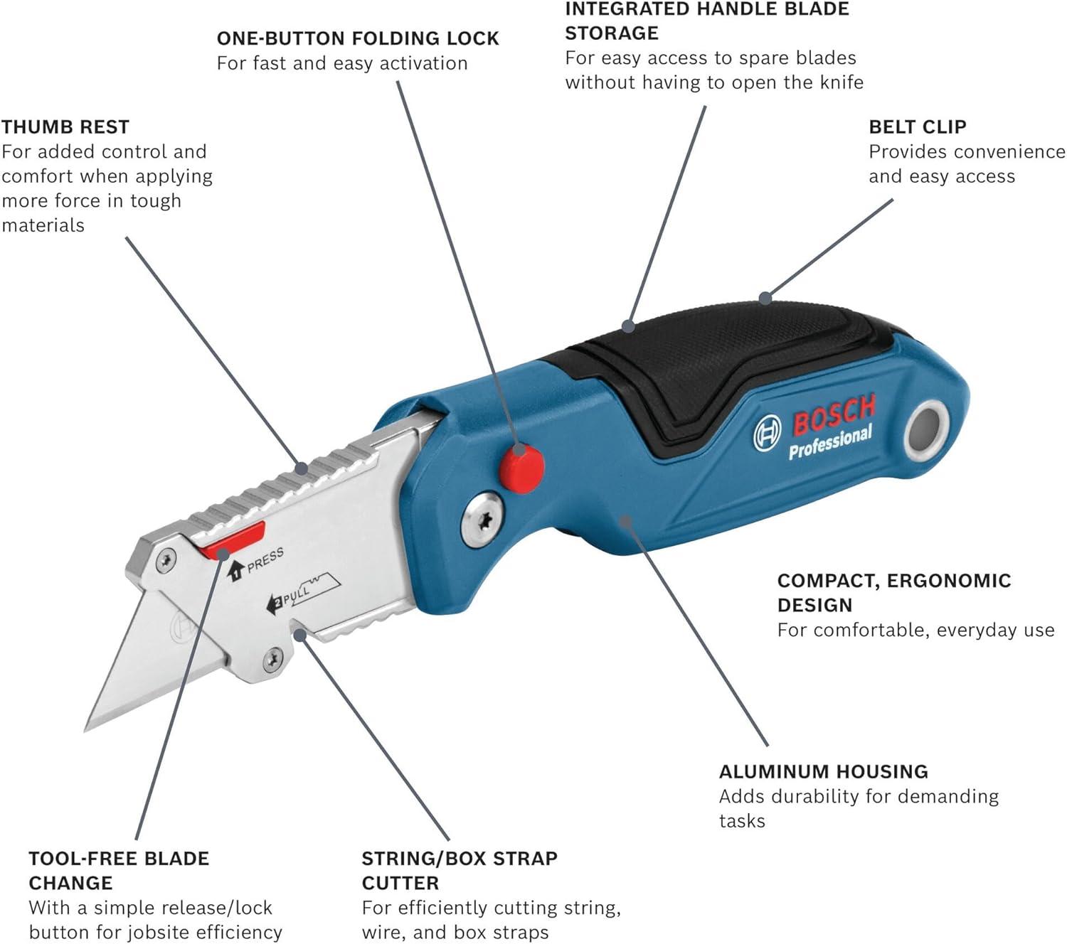 imageBOSCH H11121001 18mm SnapOff Utility Knife Soft Grip Slider Mechanism and Integrated Blade SnapFolding SnapOff