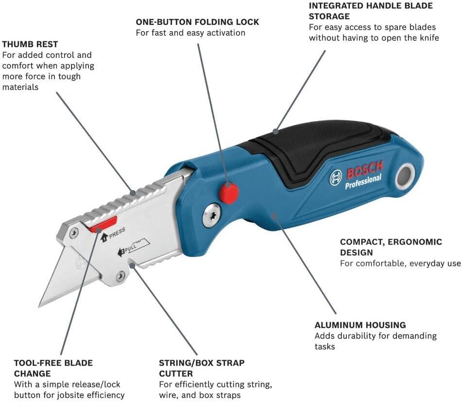 imageBOSCH H11121001 18mm SnapOff Utility Knife Soft Grip Slider Mechanism and Integrated Blade SnapFolding