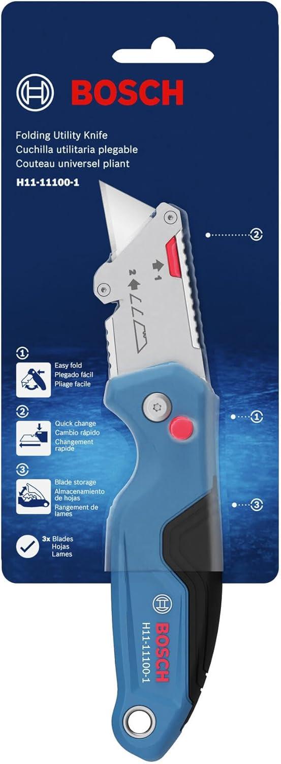 imageBOSCH H11121001 18mm SnapOff Utility Knife Soft Grip Slider Mechanism and Integrated Blade SnapFolding