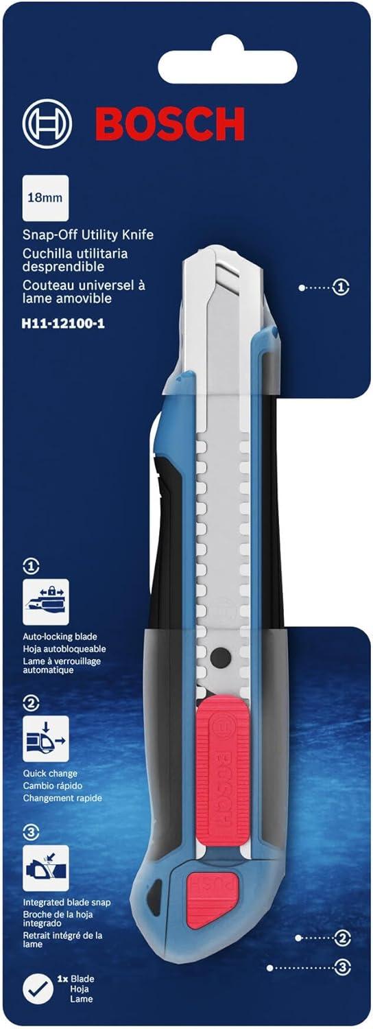 imageBOSCH H11121001 18mm SnapOff Utility Knife Soft Grip Slider Mechanism and Integrated Blade SnapSnapOff Utility