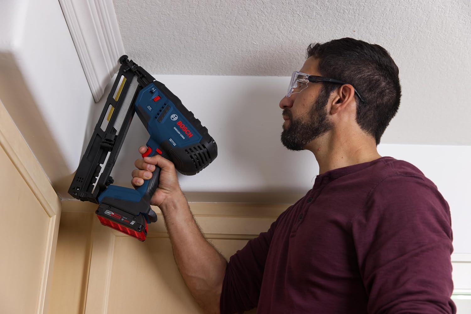 imageBOSCH GNH18V15MAB12 18V Brushless 15Gauge Angled Finish Nailer Cordless Power OneHanded Activation ToolFree Jam Clearing with 2 Ah Power Battery and ChargerTool Battery Charger