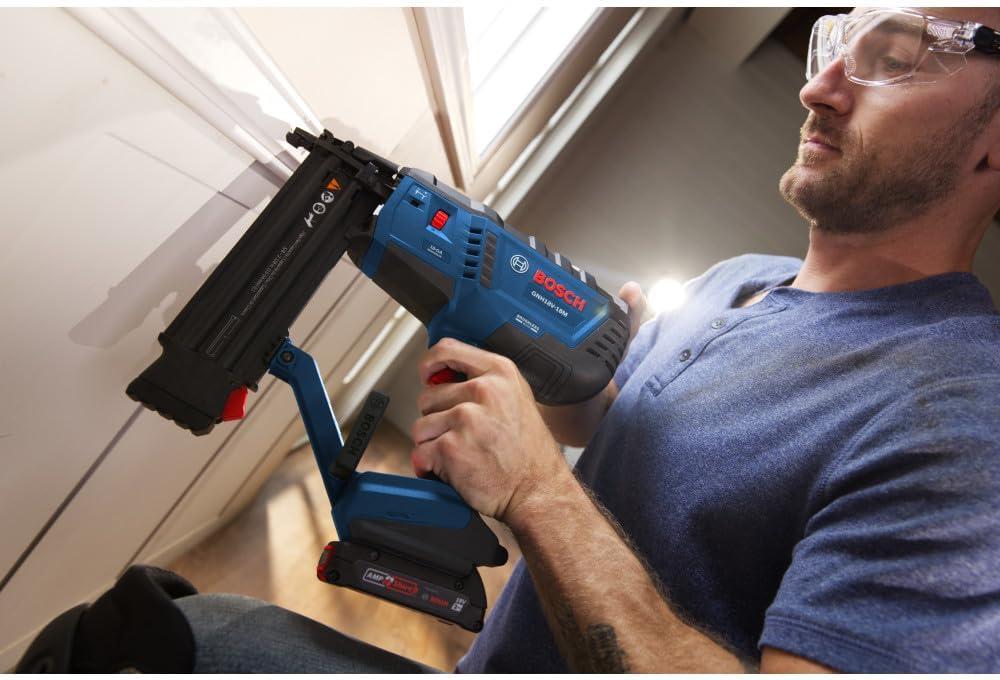 imageBOSCH GNH18V18MN 18V Brushless 18Gauge Brad Nailer Cordless Power Fastens up to 2000 Nails per Charge OneHanded Activation ToolFree Jam Clearing Double LED Light Bare ToolIndustrial