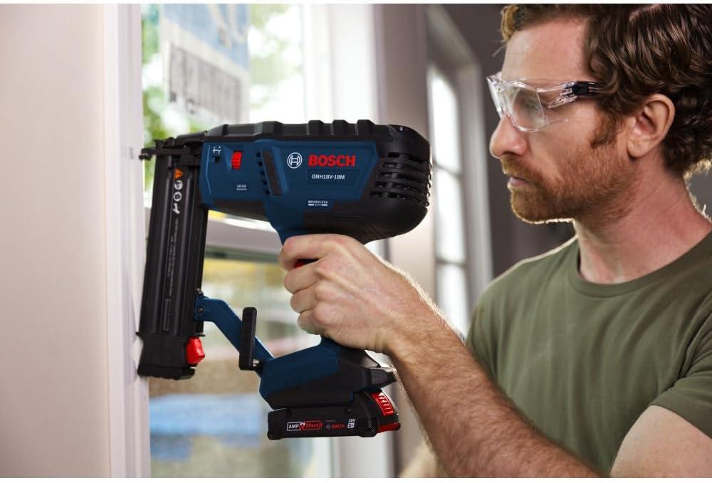 imageBOSCH GNH18V18MN 18V Brushless 18Gauge Brad Nailer Cordless Power Fastens up to 2000 Nails per Charge OneHanded Activation ToolFree Jam Clearing Double LED Light Bare ToolIndustrial