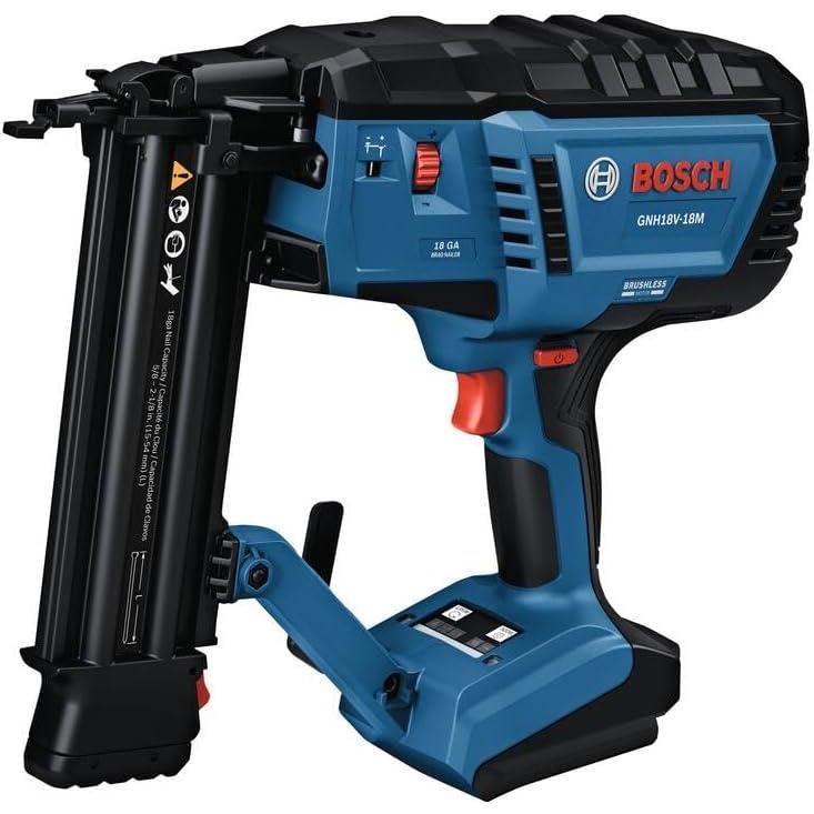imageBOSCH GNH18V18MN 18V Brushless 18Gauge Brad Nailer Cordless Power Fastens up to 2000 Nails per Charge OneHanded Activation ToolFree Jam Clearing Double LED Light Bare ToolBare Tool