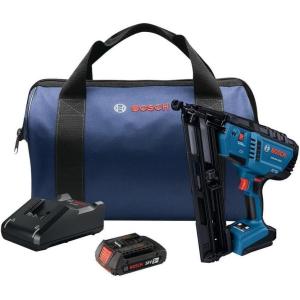 BOSCH GNH18V-15MAB12 18V Brushless 15-Gauge Angled Finish Nailer – Cordless Power, One-Handed Activation, Tool-Free Jam Clearing, with 2 Ah Power Battery and Charger(Tool + Battery & Charger)